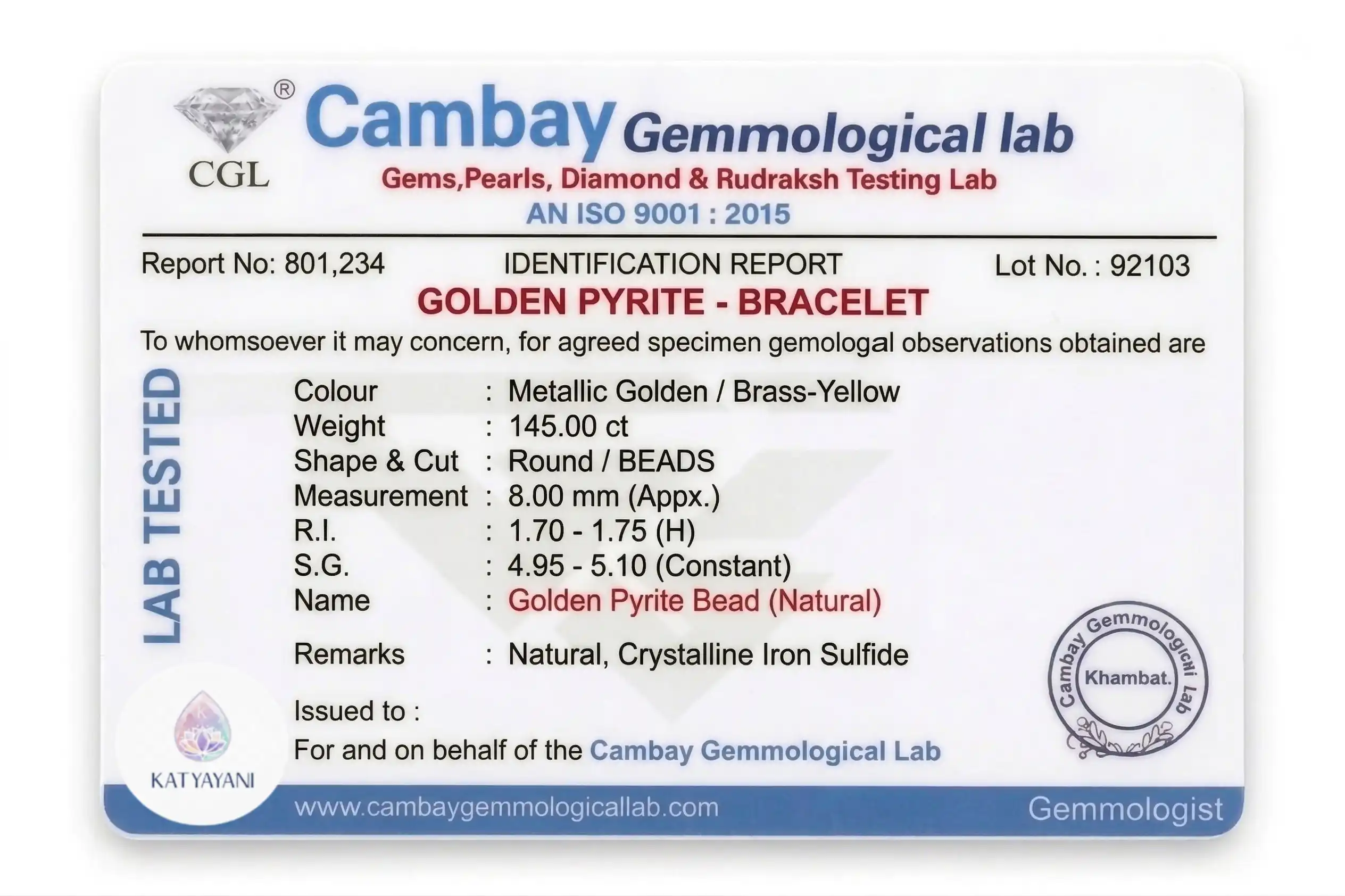 golden pyrite bracelet 8mm certified pre activated prosperity stone for success & manifestation