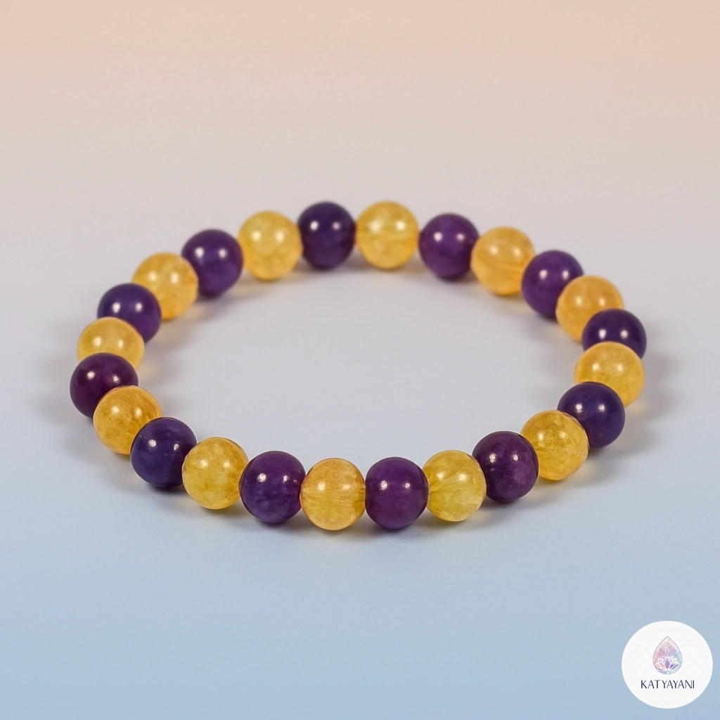 Certified Citrine and Amethyst crystal bracelet for success and emotional balance, pre-activated for USA customers.