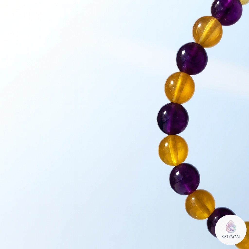 Certified Citrine and Amethyst crystal bracelet for success and emotional balance, pre-activated for USA customers.