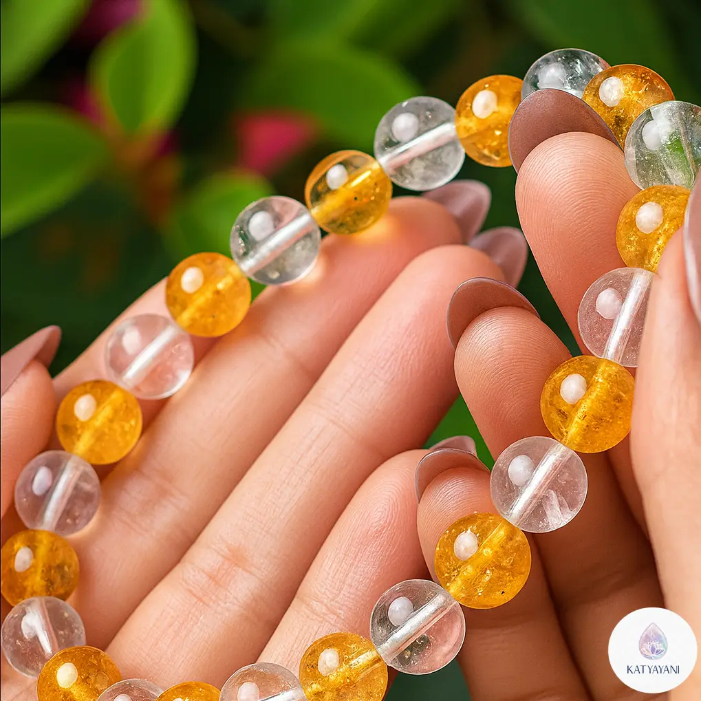 Certified Clear Quartz and Citrine crystal bracelet for manifestation and success, pre-activated for USA customers.