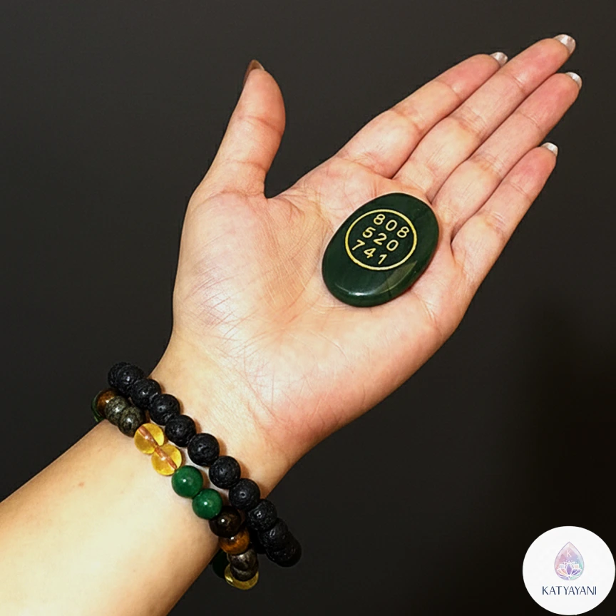 Complete Money Magnet crystal set with 4 wealth bracelets, Green Jade Zibu coin, and Lava diffuser bracelet, pre-activated for USA.