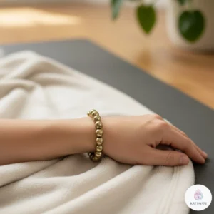 Certified 8mm Golden Pyrite crystal bracelet for business success and abundance, pre-activated for USA customers.