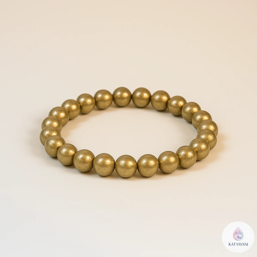 Certified 8mm Golden Pyrite crystal bracelet for business success and abundance, pre-activated for USA customers.