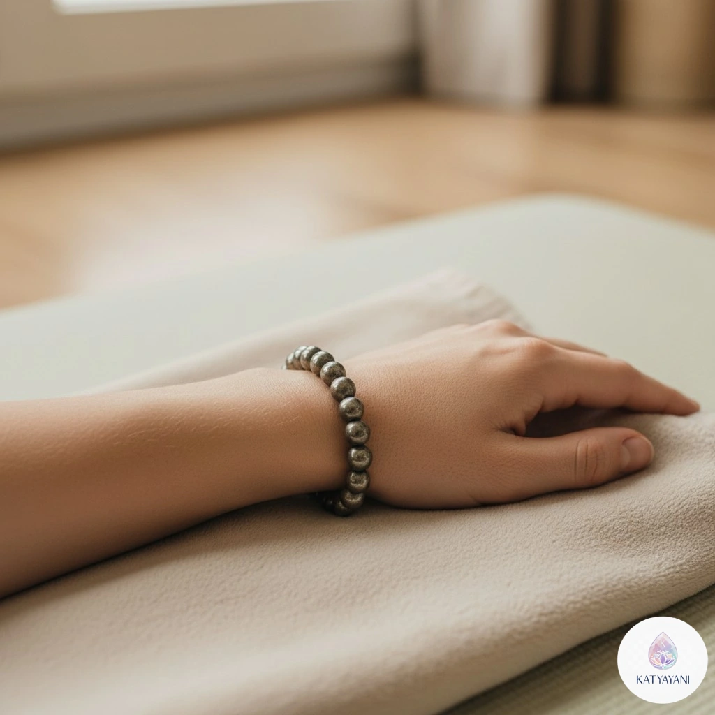 Certified 8mm Pyrite crystal bracelet for wealth and business success, pre-activated for USA customers.