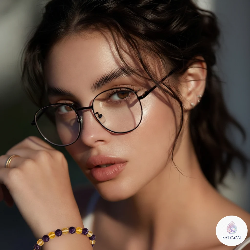 Certified Citrine and Amethyst crystal bracelet for success and emotional balance, pre-activated for USA customers.