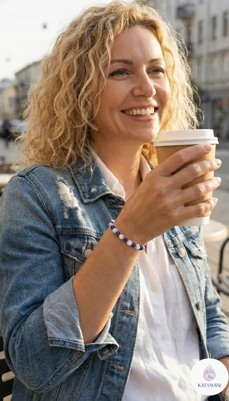 Certified Amethyst and Clear Quartz crystal bracelet for spiritual healing and intuition, pre-activated for USA customers.